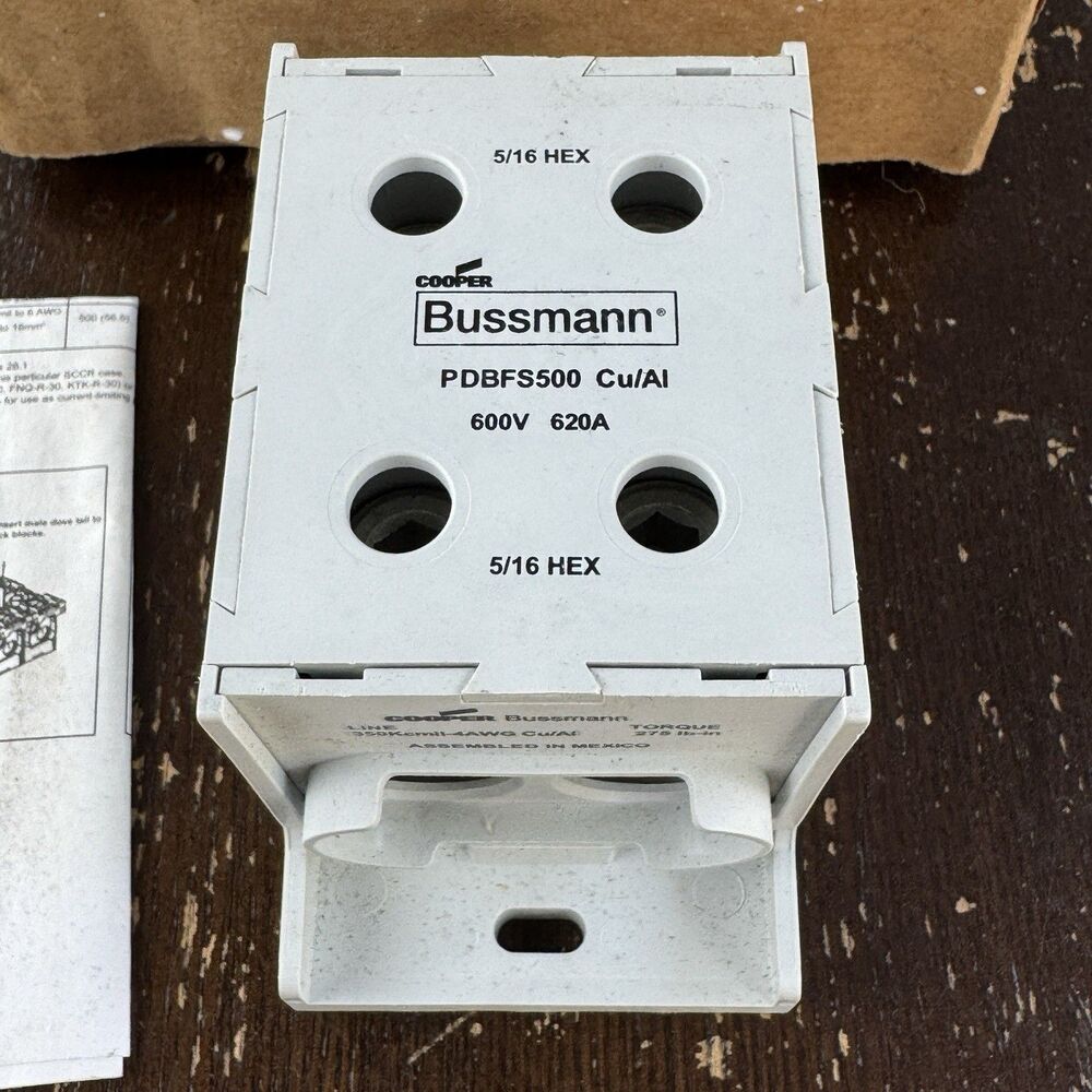 Cooper Bussmann PDBFS500 Power Distribution Block 600V 620A 350Kcmil AWG 5/16HEX - Picture 2 of 6